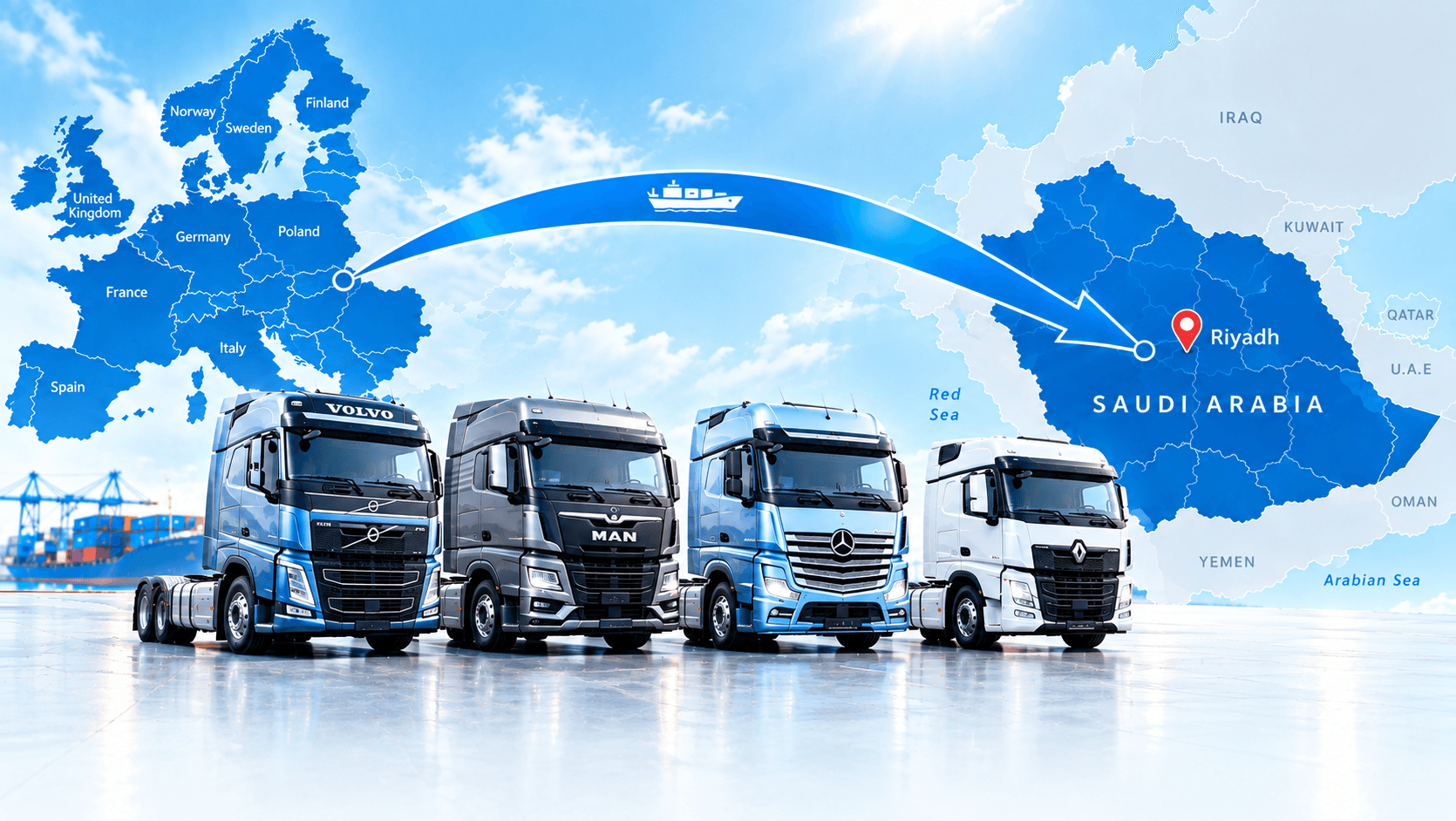 Trailer truck heads shipped from Europe to Saudi Arabia